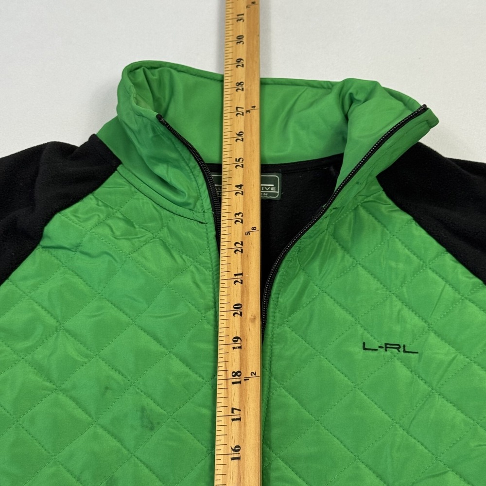 Lauren Ralph Laure Quilted Fleece Sweater Jacket Full Zip Green Black Women's XL - Picture 6 of 10